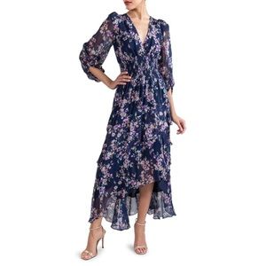 Shoshanna Navy Blue Floral Midi Dress Size 2